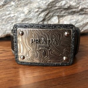 Prada Black/Grey Textured Saffiano Belt